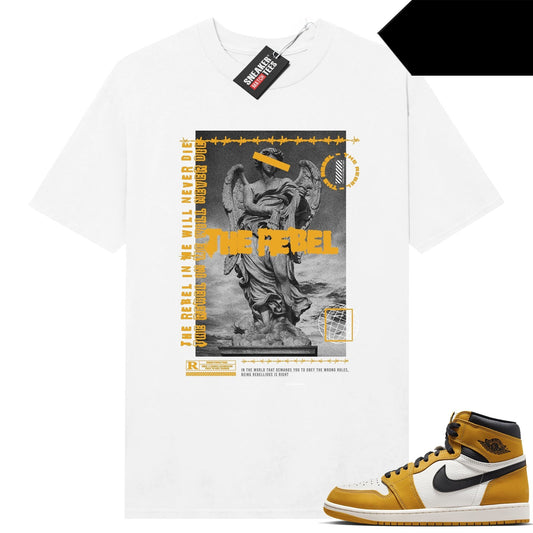 Yellow Ochre 1s retro to match Sneaker Match Tees White Rebel