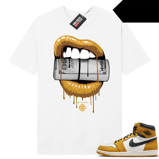 Yellow Ochre 1s retro to match Sneaker Match Tees White Gior Money Talks