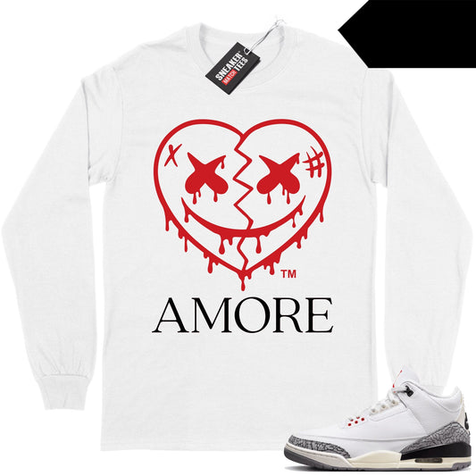 White Cement 3s to match Sneaker Match Long Sleeve Tees White AMORE Crazy Love Heart