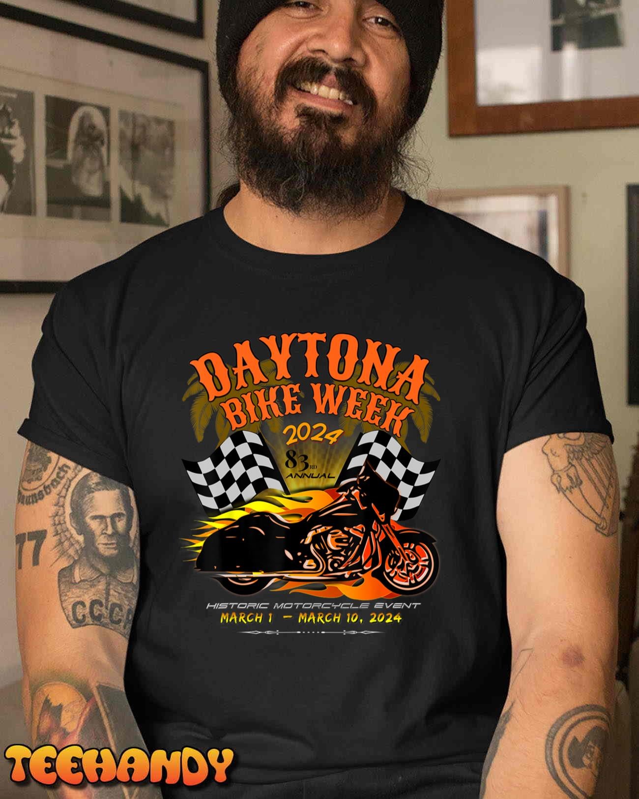 2024 DAYTONA BEACH BIKE WEEK CHECKERED FLAG DESIGN ON FRONT T-Shirt