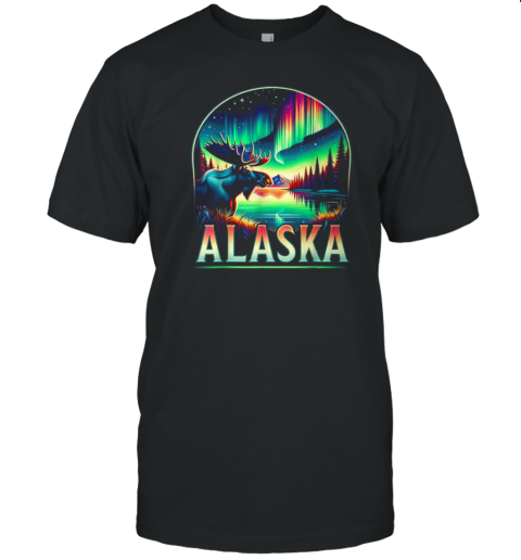 Alaska Northern Lights Aurora Viewing Alaska Moose T-Shirt