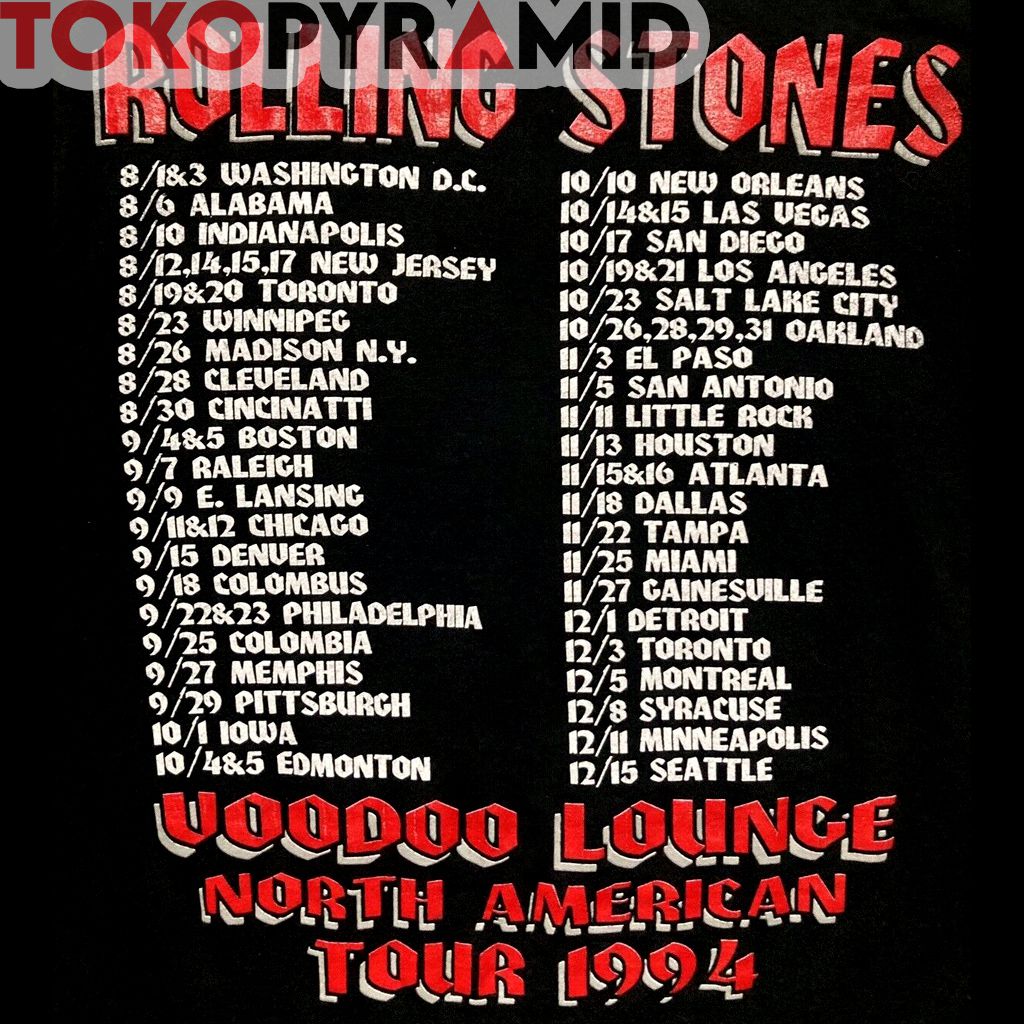 90s Vintage Rolling Stones Voodoo Lounge Tour 1994 North American Tour 2 Sided Rare T-shirt