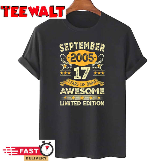 Vintage September 2005 17 Years Old Boy 17th Birthday Gifts T-Shirt