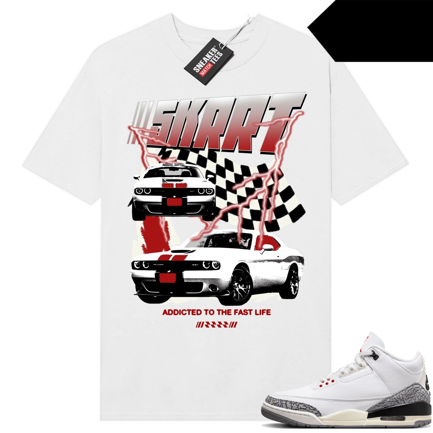 White Cement 3s to match Sneaker Match Tees White SKRRRT