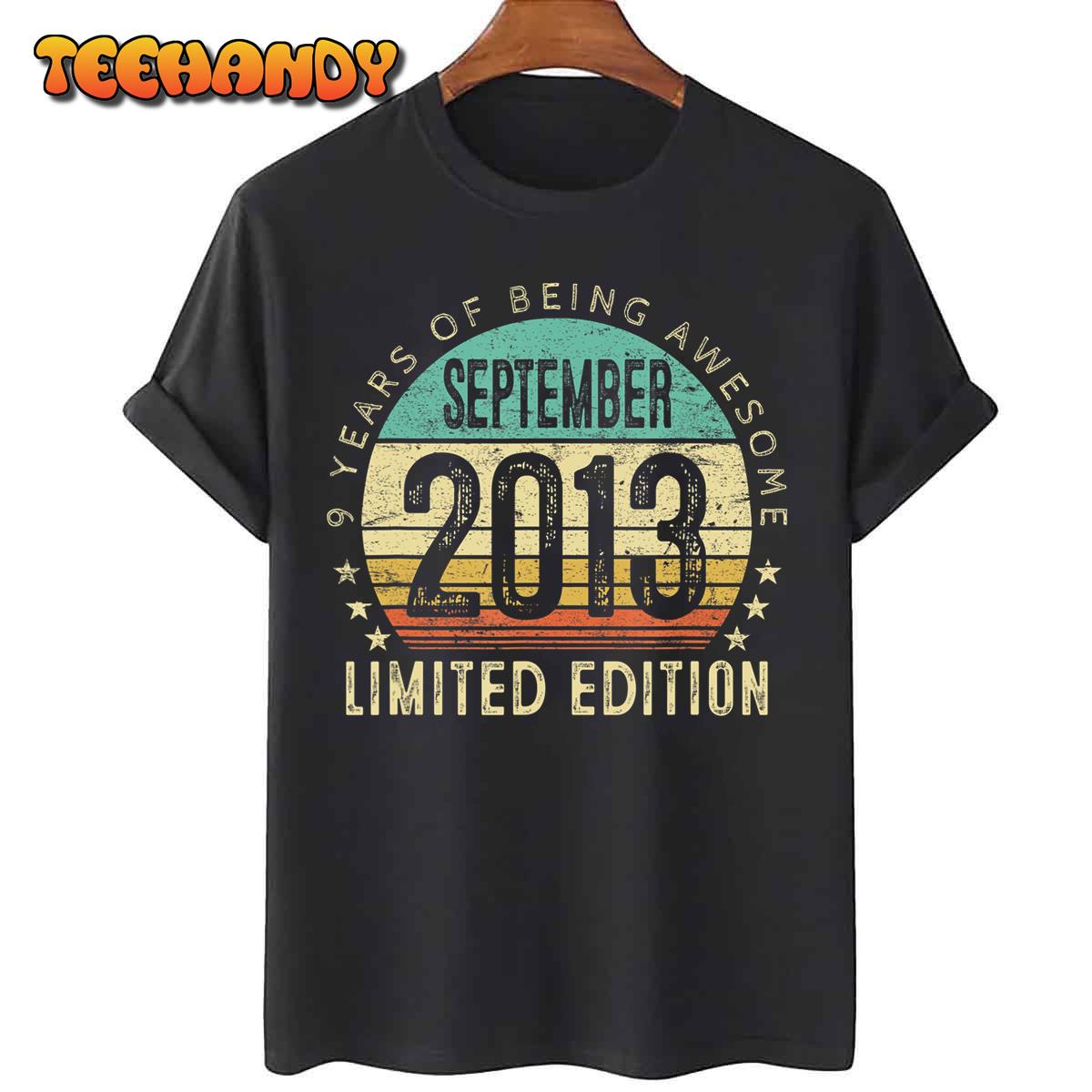 9 Year Old Vintage September 2013 9th Birthday Boy Girl T-Shirt