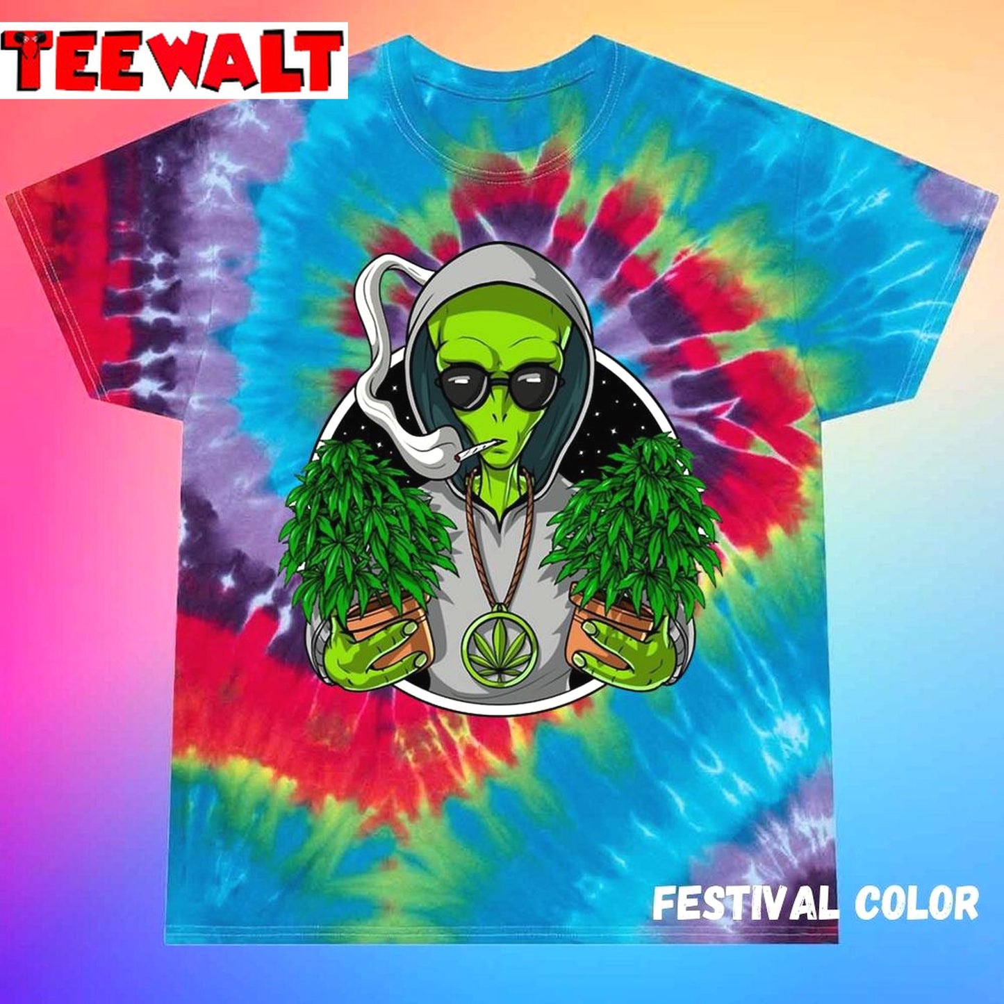 Alien Loves Weed 420 Stoner Unisex Tie Dye T-Shirt