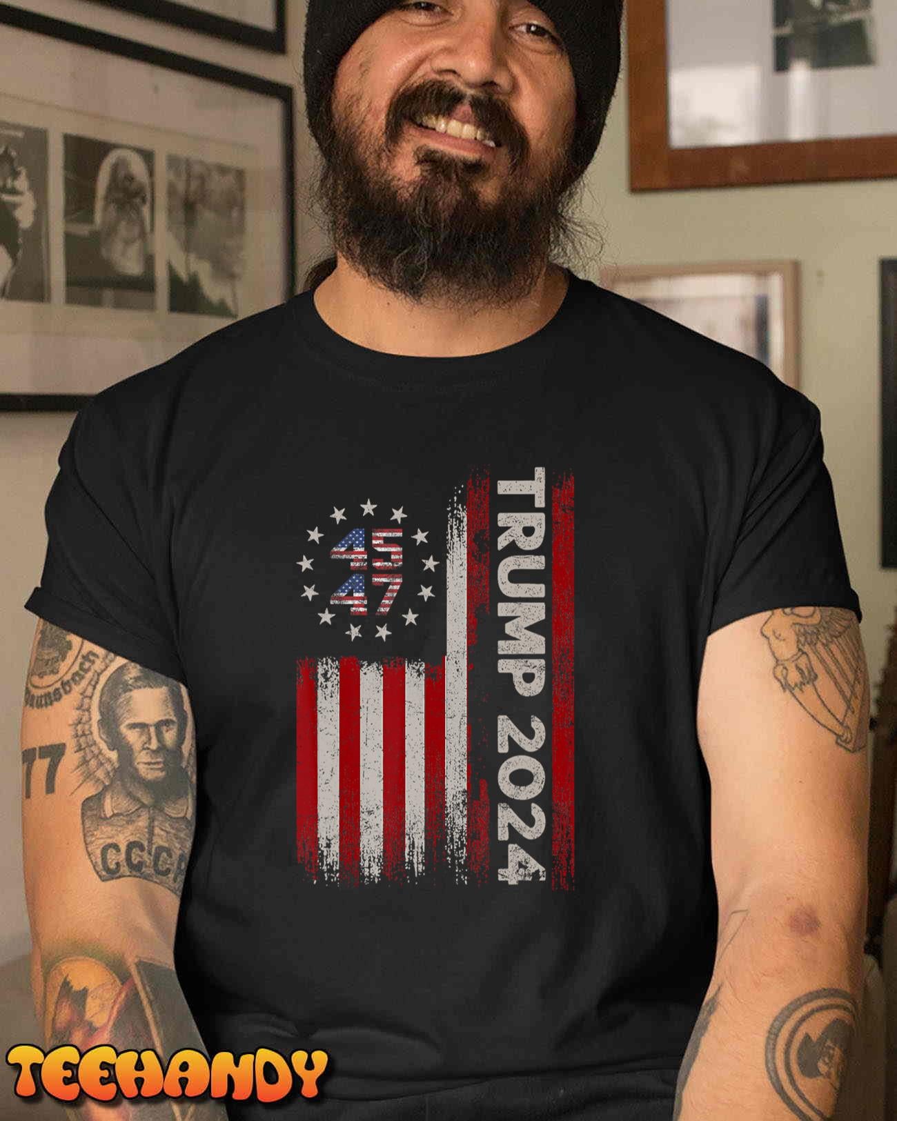 45 47 Trump 2024 American Flag T-Shirt