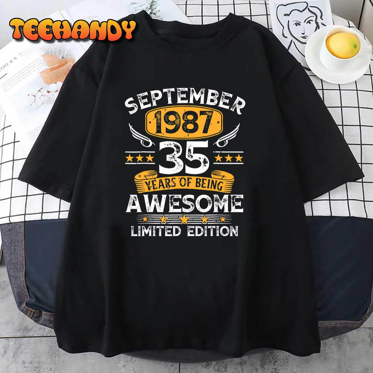 35 Years Old Gifts Vintage September 1987 35th Birthday T-Shirt