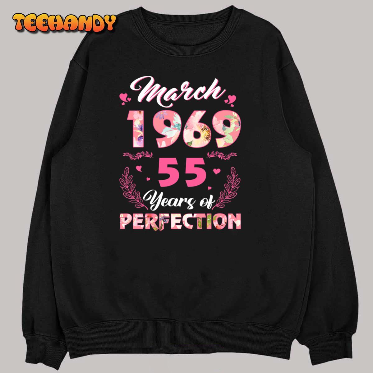 55 Year Old March 1969 Floral 55th Birthday Gifts Women Long Sleeve T-Shirt