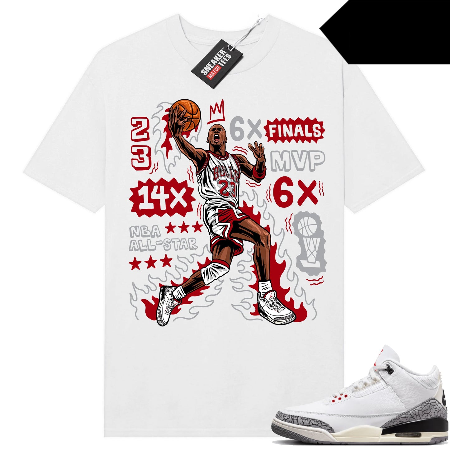 White Cement 3s to match Sneaker Match Tees White MJ Flair