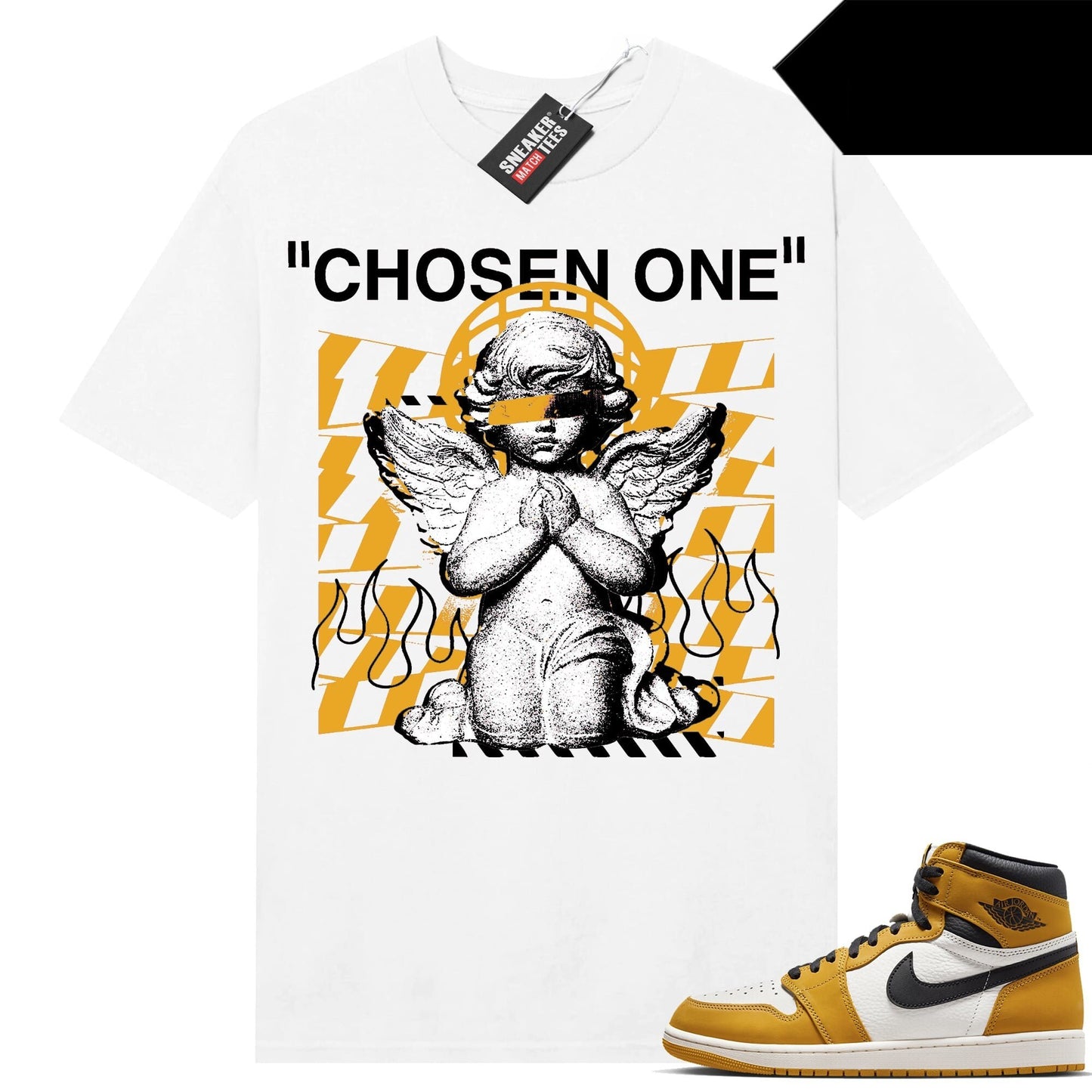 Yellow Ochre 1s retro to match Sneaker Match Tees White Chosen One