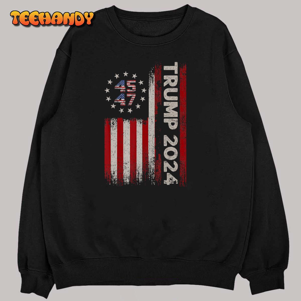 45 47 Trump 2024 American Flag T-Shirt