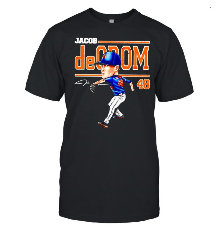 48 Jacob deGrom Cartoon signature New York Baseball shirt