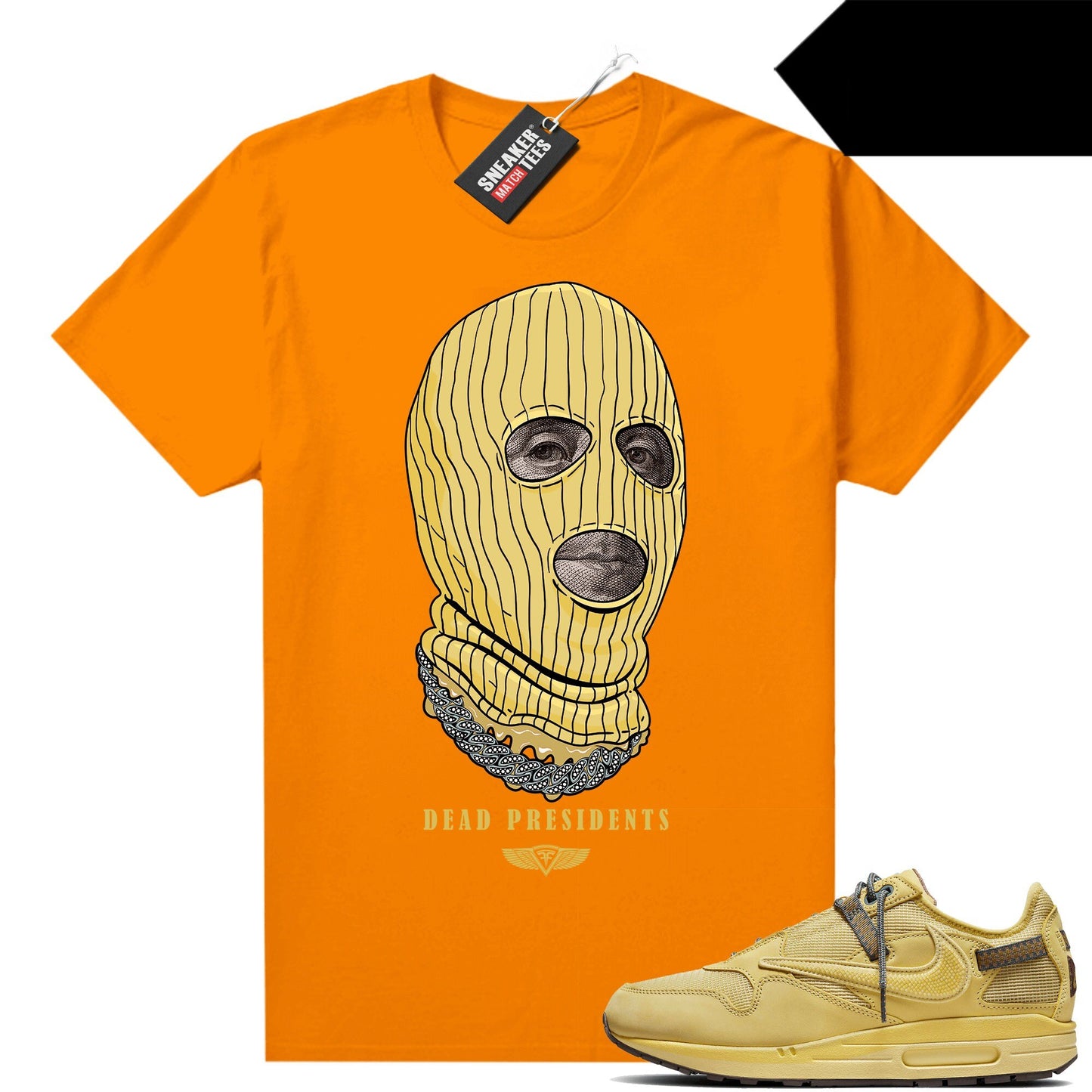 Air Max 1 Travis Saturn Gold Sneaker Match Tees Orange Dead Presidents