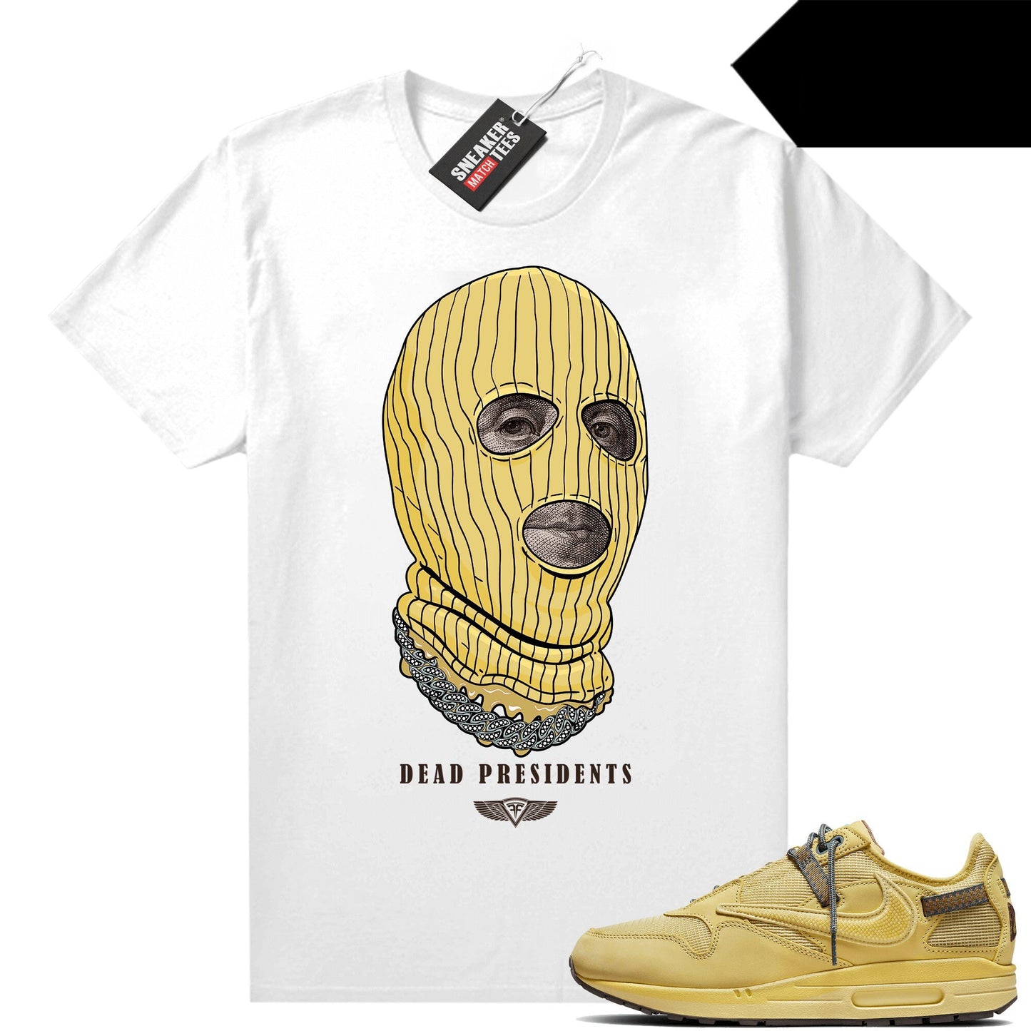 Air Max 1 Travis Saturn Gold Sneaker Match Tees White Dead Presidents