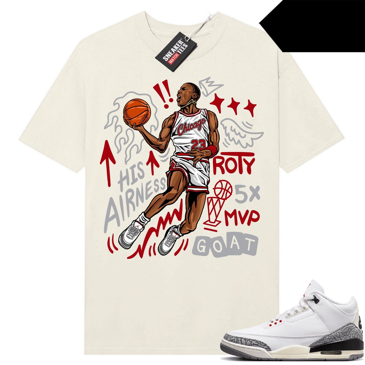 White Cement 3s to match Sneaker Match Tees Sail MJ His Airness