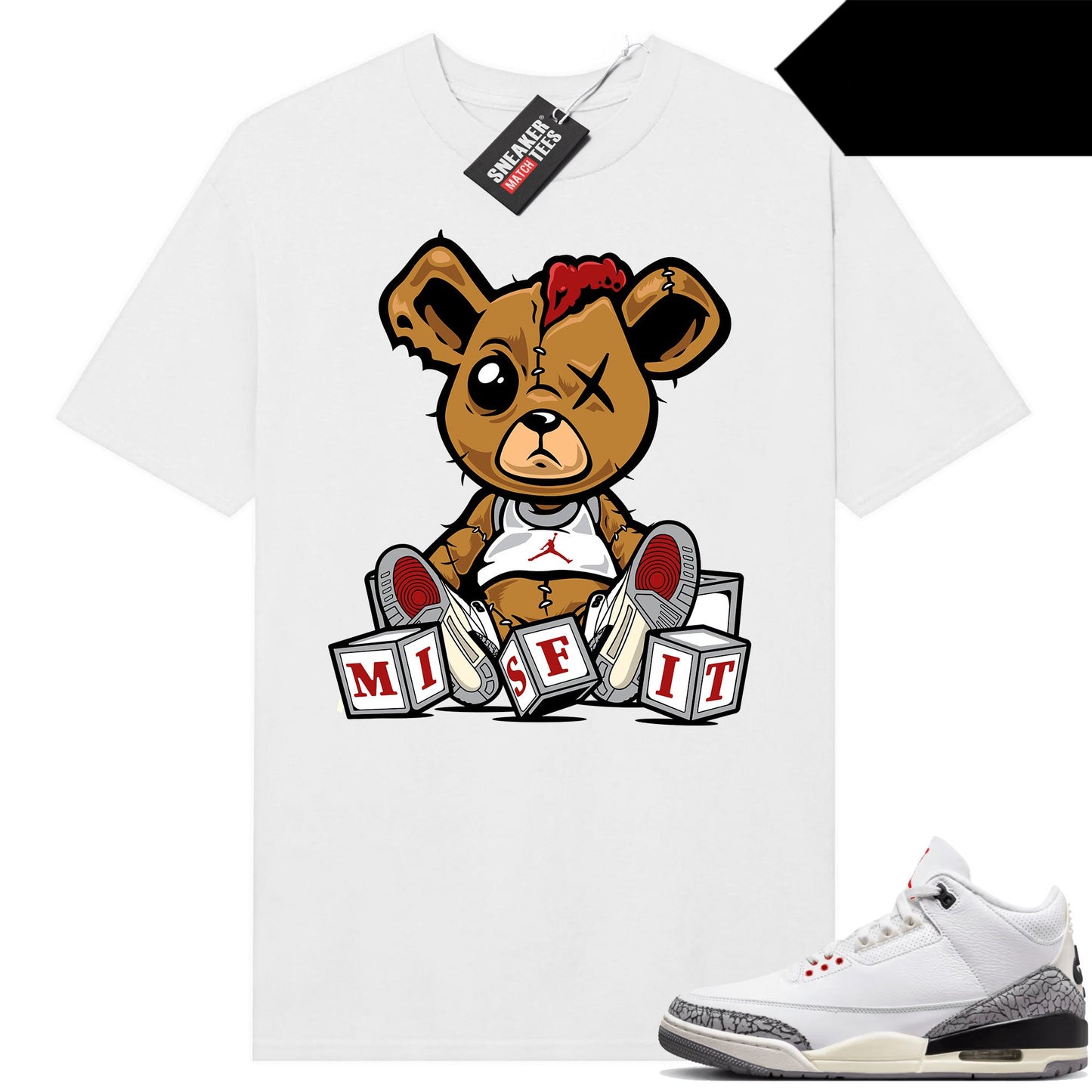 White Cement 3s to match Sneaker Match Tees White Misfit Teddy