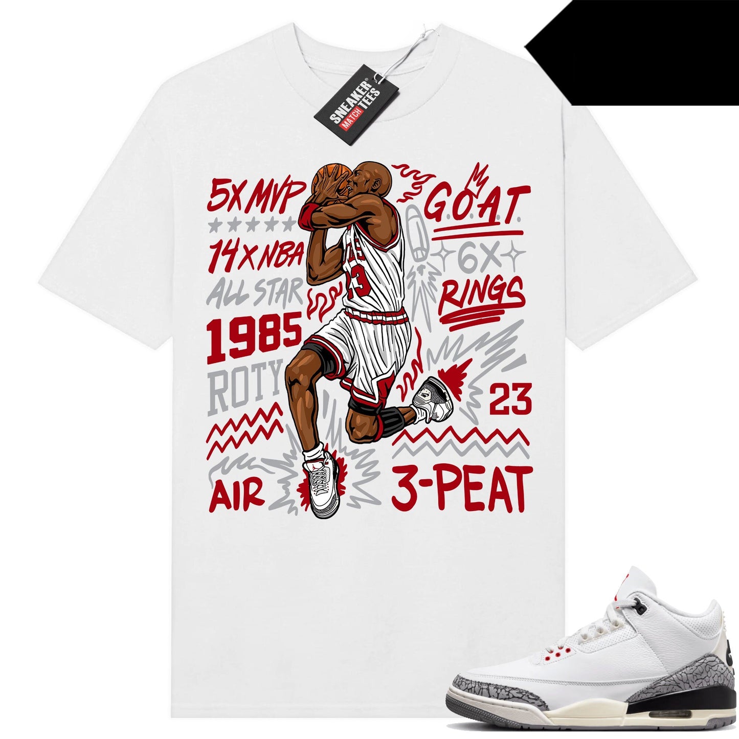 White Cement 3s to match Sneaker Match Tees White MJ Goat