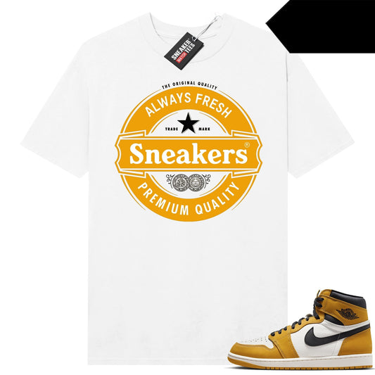 Yellow Ochre 1s retro to match Sneaker Match Tees White SNEAKERS