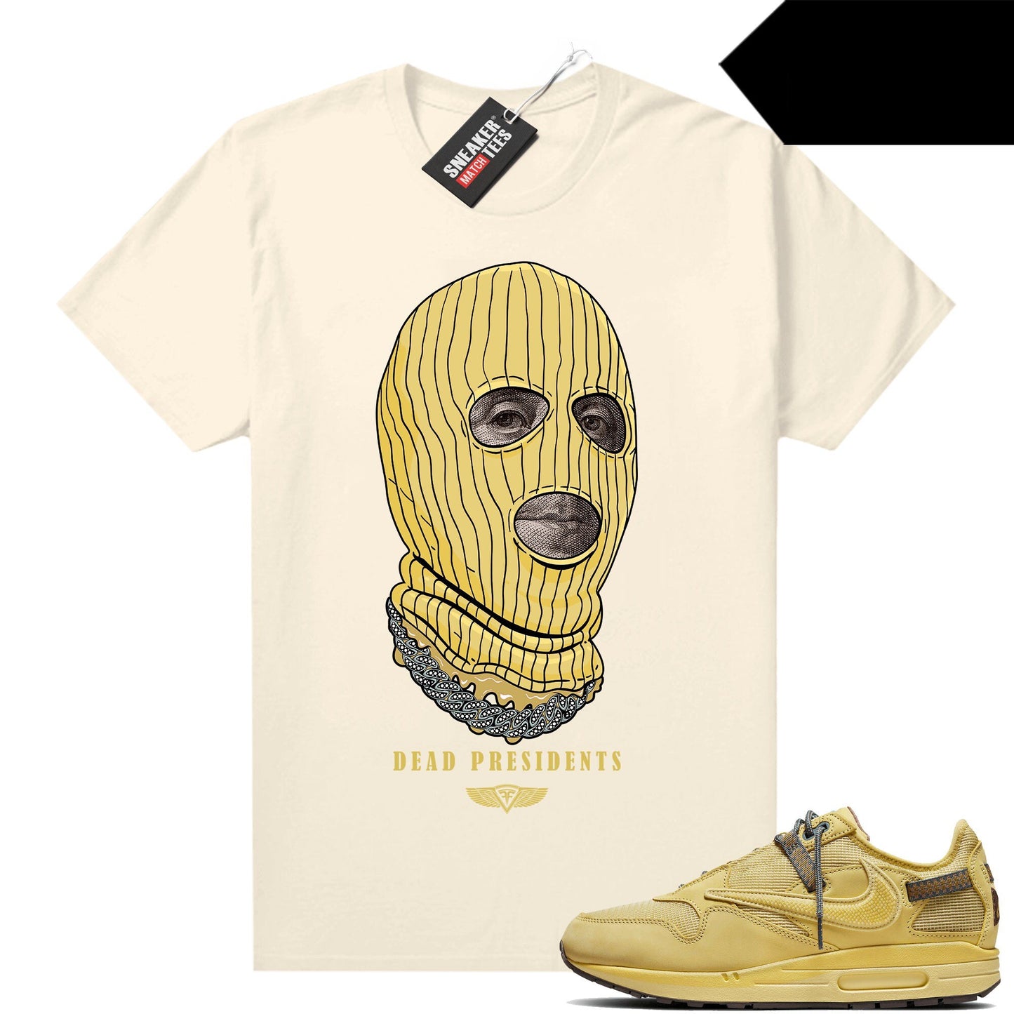 Air Max 1 Travis Saturn Gold Sneaker Match Tees Sail Dead Presidents