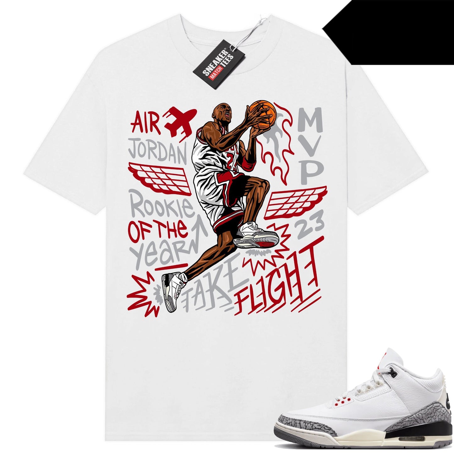 White Cement 3s to match Sneaker Match Tees White MJ Take Flight