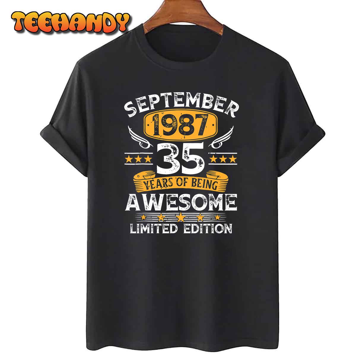 35 Years Old Gifts Vintage September 1987 35th Birthday T-Shirt