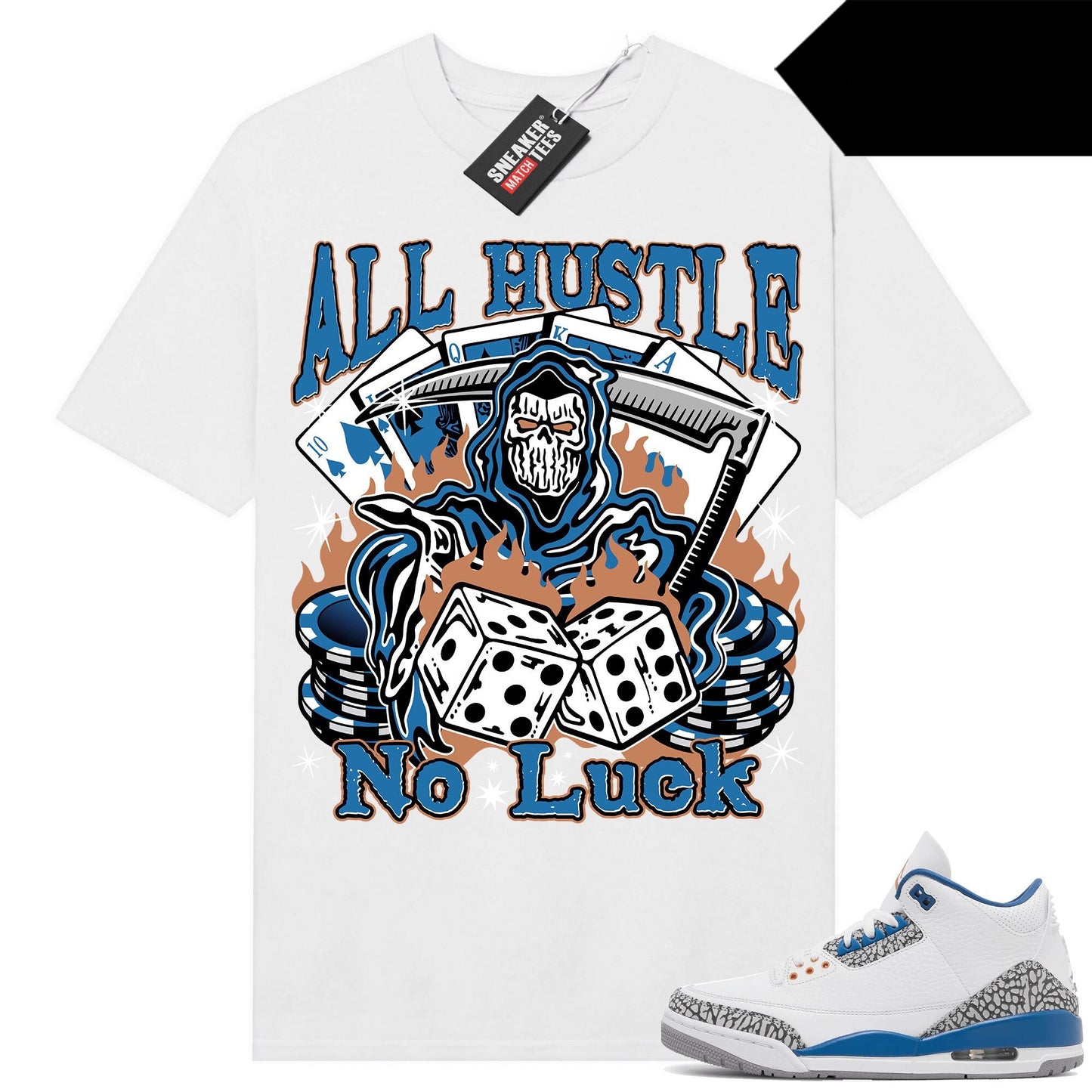 Wizards 3s shirts to match Sneaker Match Tees White All Hustle No Luck