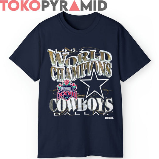 90s Vintage Dallas Cowboys 1992 Super Bowl XXVII World Champions Retro Style Rare Tee