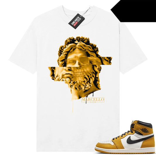 Yellow Ochre 1s retro to match Sneaker Match Tees White Gior Greek God Skull