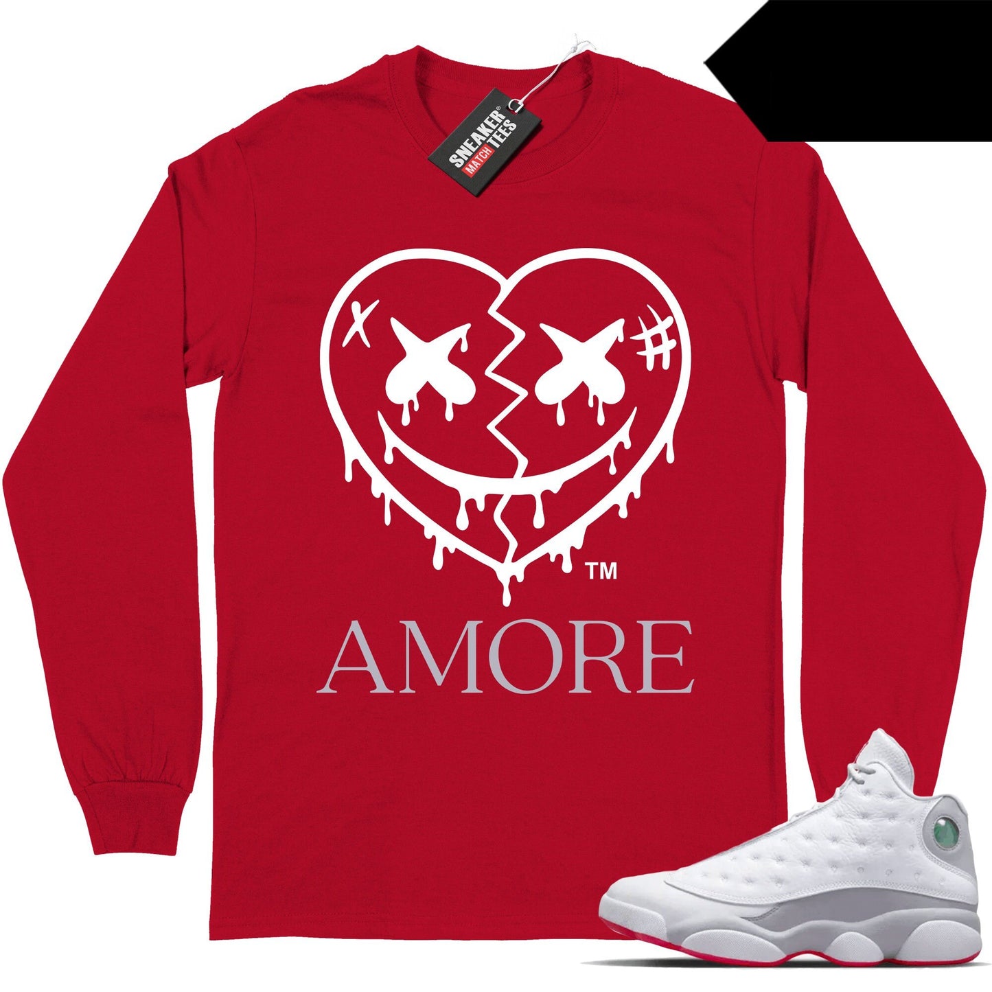 Wolf Grey 13s shirts to match Sneaker Match Long Sleeve Tees Red AMORE Crazy Love Heart