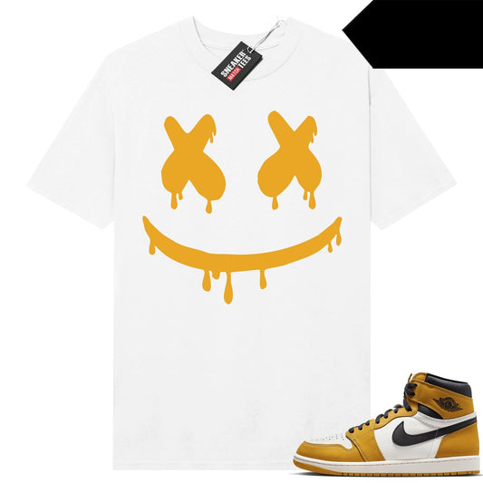 Yellow Ochre 1s retro to match Sneaker Match Tees White Smiley Drip